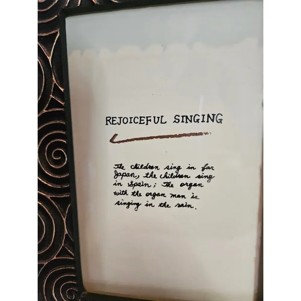 Frame Rejoiceful Singing Photo Frame Whimsical Brass Stone Look MCM holds 3.5x5